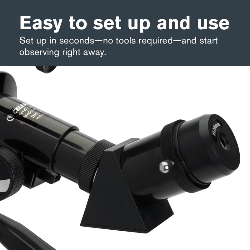 Celestron تلسكوب سيلسترون للسفر 50 - تلسكوب انكساري محمول - فتحة 50 مم، عدسات زجاجية مطلية بالكامل - يشمل حامل ثلاثي، حقيبة ظهر وبرامج - مثالي للمبتدئين والسفر - Image 2